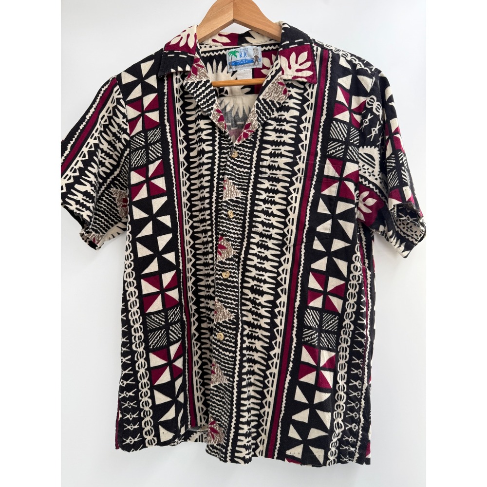 Vintage RJC Hawaii Shirt Mens M Tribal Tapa Print Made in USA Aloha